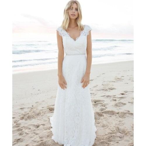 NUOXIFANG 2020 Bohemian Lace Wedding Dress Vintage A line V Neck Beach Boho Wedding Dresses Sexy backless Long Bridal Gowns