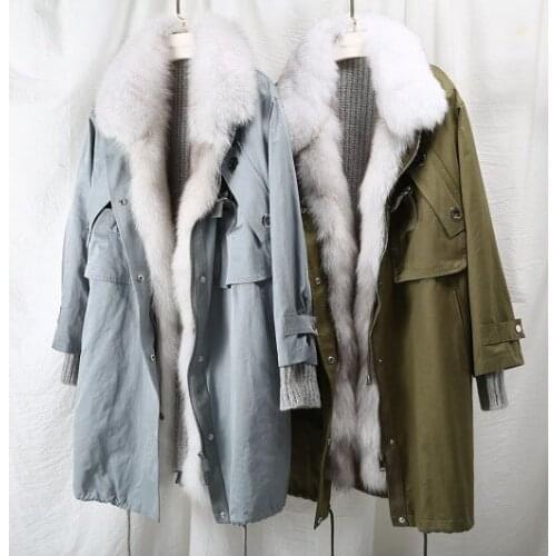 OFTBUY 2020 winter jacket women long parka real fur coat natural fox fur collar jacket army green long parka fashion streetwear