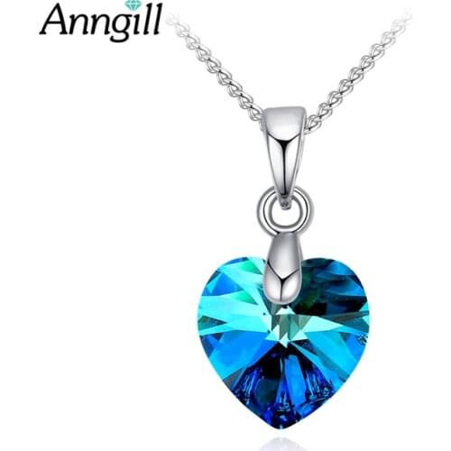 Mini Heart Necklaces Pendant Crystals From Swarovski For Women Girls Gift Silver Color Chain Necklace Valentines Gift Jewelry
