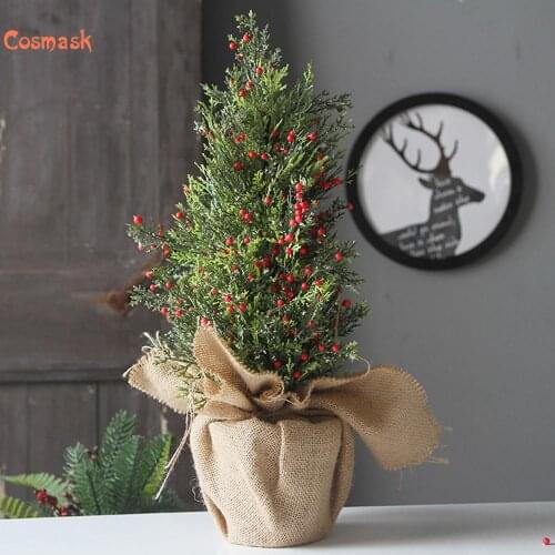 Cosmask Christmas Desktop Small Christmas Tree Decoration 30 45Cm Simulation Cypress Red Fruit Powdered Christmas Tree