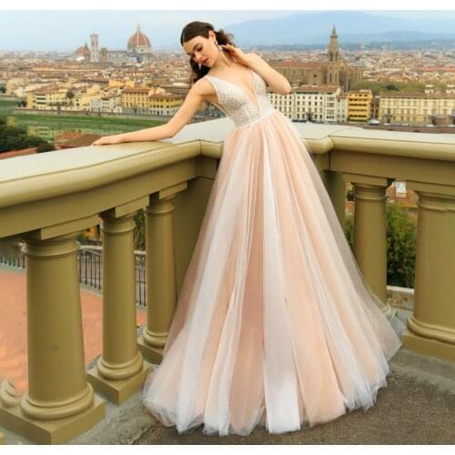 V-neck with Sequin Beading A-line Mulic Champagne Wedding Dress Cutout Side Sexy Bridal Gown vestido de noiva sereia