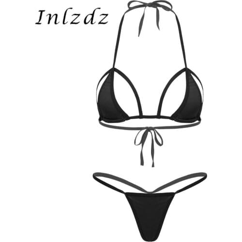 Sexy Exotic Mini Micro Bikinis Set Womens Two Piece Swimsuit Mesh Beachwear Bathing Suit Lingerie Thong G-String Underwear