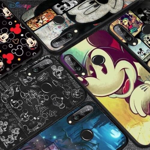 Silicone Cover Disney Mickey Mouse For Huawei P50 P40 P30 P20 Pro P10 P9 P8 Lite E Plus 2017 2016 5G Black Phone Case