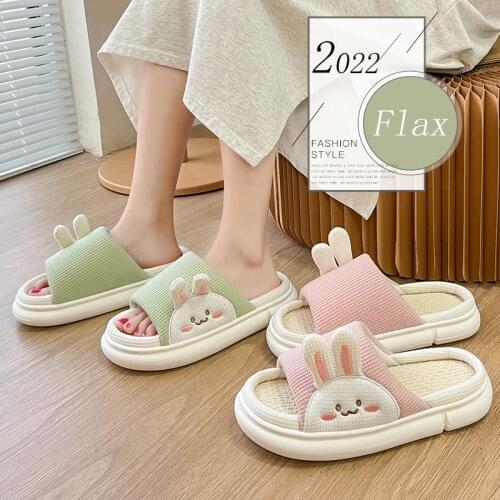 Cute Cartoon House Bedroom Men Flax Slippers Breathable Comfortable Cotton Hemp Ladies Floor Shoes Non-slip Couples Men Slippers