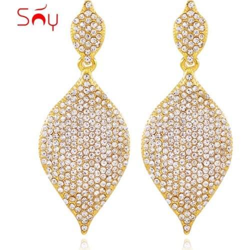 Sunny Jewelry Big Wedding Earrings For Women Long Drop Dangle Earrings Cubic Zirconia Heart Bohemia Jewelry For Party Engagement