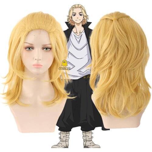Tokyo Revengers Mikey Cosplay Wig Manjiro Sano Anime Long Blond Curly Hair Heat Synthetic Wig Cap Halloween Party Men Women Wig