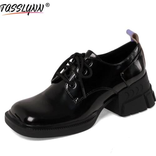 TASSLYNN 2021 Patent Leather Womens Platform Heels Round Toe Casual Women Shoes Leisure Spring/Autumn Shoes for Women