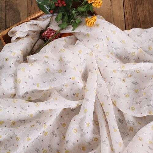 High quality new ramie fabric Small yellow flower patchwork High grade summer brand robe dress cheongsam tissu