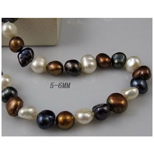 Unique Pearls jewellery Store,120cm Long Pearl Necklace,5-6mm White Brown Black Baroque Freshwater Pearl Necklace