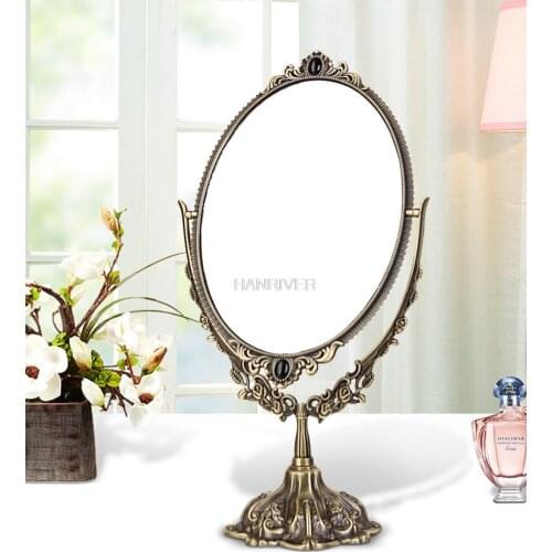 European style retro mirror makeup mirror double-sided creative princess dressing table desktop dressing mirror metal large HD