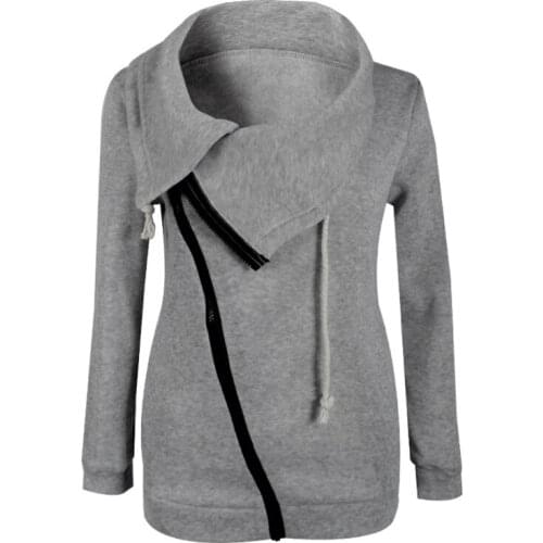 QA424 Women turn-down collar sweatshirt coat autumn winter askew zipper fashion jacket casual style