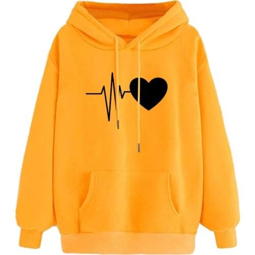 Women Love Print Hooded Sweatshirts Long Sleeve Drawstring Fall Loose Hoodies Female Summer Autumn Casual Ladies Sweatshirt 2020