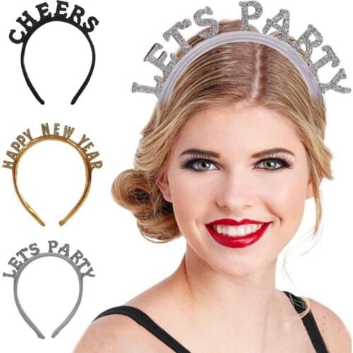 1PCS Headband Glitter Letters Happy New Year Headband Plastic Cheers For Adult And Children Hair Hoop Headband Glitter Letters