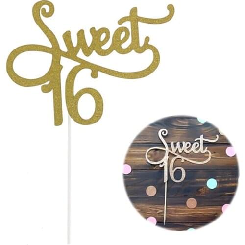 1pc Cake Decorations Gold Cake Topper Sweet 16 Cake Toppers for 16th Birthday Party Cupcake Toppers Anniversary Party Supplies