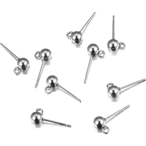 10pcs 316 Stainless Steel 3/4/5/6/8mm Round Ball Stud Earrings Post With Loop For DIY Dange Earring Jewelry Making Finding