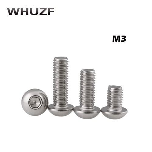 100pcs M3 Bolt A2-70 Button round Head Socket Screw Bolt SUS304 Stainless Steel M3*(4/5/6/8/10/12/14/16/1825/30-50) mm