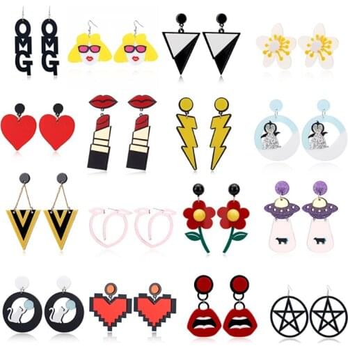 16 Styles Statement Acrylic Resin Lightweight Colorful Large Dangle Open Square Oval Drop Dangle Earrings Kit For Women