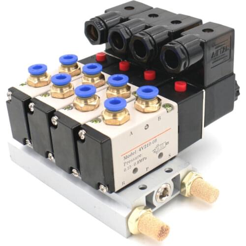 4V210-08 DC12V DC24V AC110V AC220V Single Head 2 Position 5 Way 4 Pneumatic Solenoid Valve with Base Fitting