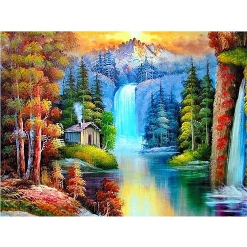 5D DIY Diamond Painting Kits Waterfall Set Landscape Full Round With AB Drill Embroidery Mosaic Art Picture of Rhinestones Decor