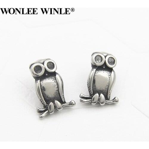 Wonlee Winle Stainless Steel 2mm Hole Retro Owl Beads Charm For Bracelet Jewelry Making DIY Men&Women String Bracelets