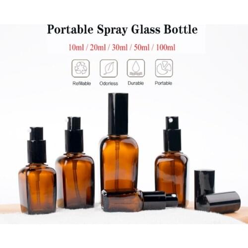 Portable Amber Transparent Thick Glass Spray Bottles Essential Oil Bottles Mist Container Travel Refillable Bottles 5PCS