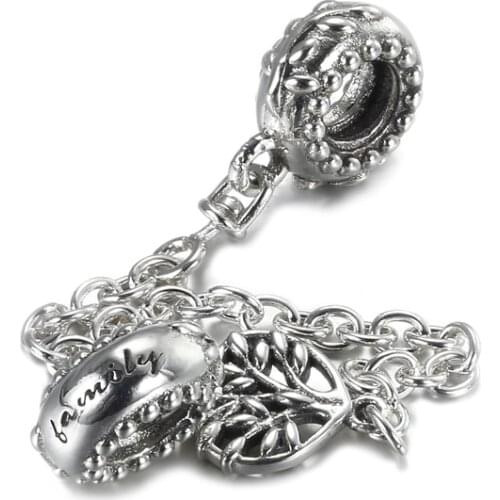 Heart Family Tree Safety Chain fit Lady Bracelets & Bangles Lady Gift Charm Authentic S925 DIY Jewelry