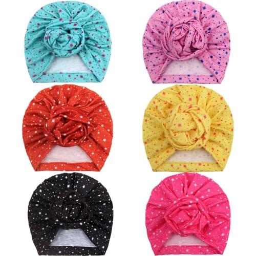 2021 New Baby Flower Hat Bow Hair Band Cute Princess Hair Accessories Baby Turban Bow Turban Baby Beanie Elastic Toddler Hat