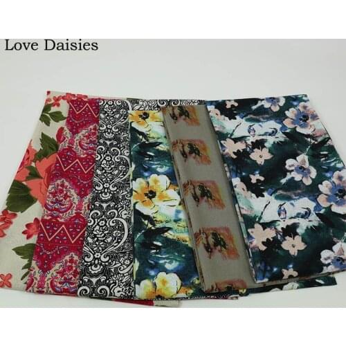 Cotton/Linen Ethnic Style Blue Yellow Plum Red Big Rose Flower Fabrics for DIY Cushion Apparel dress Tablecloth Craft Home Decor