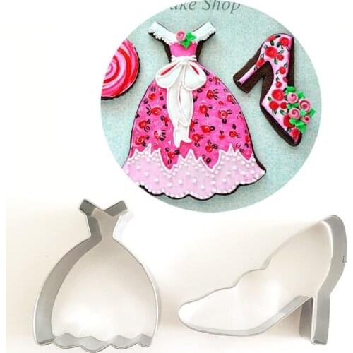2pcs patisserie reposteria Cocktail Dress High Heel Shoes Fondant Cake Decor Cookie Cutter Biscuit Pastry Shop Chocolate Mould