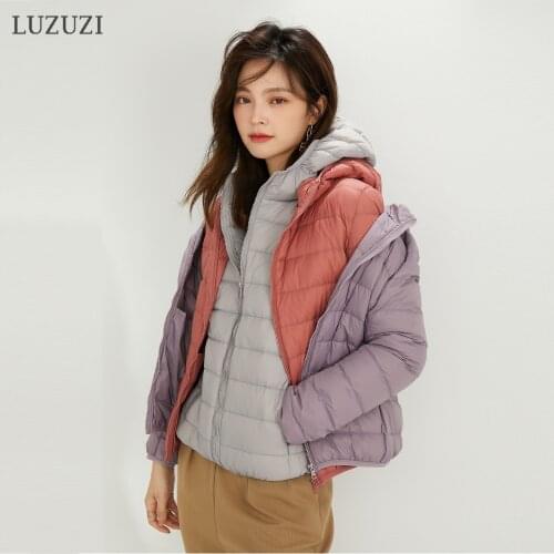 LUZUZI 8XL plus size down jacket women 2021 new fashion short ultralight warm slim white duck down coat hooded basic jacket