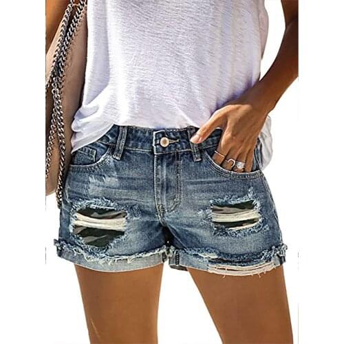 Summer Denim Shorts for Women Leopard Print Camouflage Ripped Fashion Jeans Shorts Womens Fashion Beach Casual Shorts