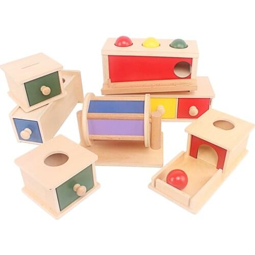 Montessori Materials Spinning Drum Match Piggy Coin Box Permanent Box Round Rectangular Box Sensory Toys for Toddlers IC Class