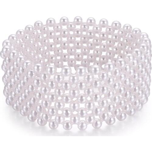 Multi Row Small Pearl Elastic Bracelet, Woven Pearl Stretch Style, X-large Social Tinny pearls Fashion Bracelet