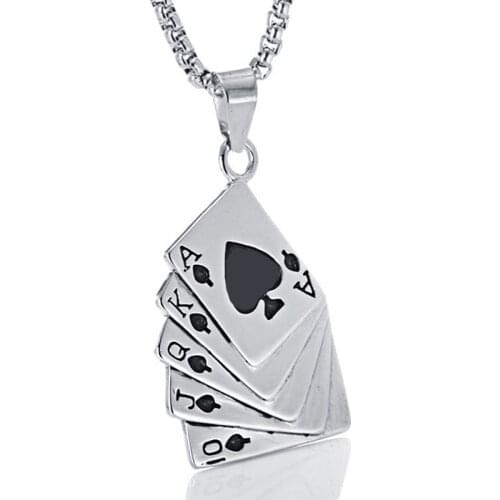 Trendy Mens Pendant Necklace Punk Link Chain Necklace Accessories Male Creative Playing Cards Long Necklaces Bijoux Homme Gift