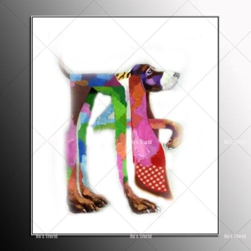 Cartoon Animal Abstract Oil Painting Dog Wears Glasses Wall Stickers for Kids Rooms for Living Room Bedroom Dining Office Cafe