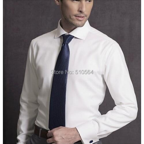New style Custom made men cutaway collar Frech square shirt white 100% Cotton shirt Business casual men slim Fit shirt