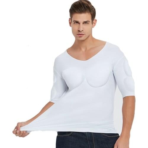 Men Padded Shaper Muscle Enhancers Top Male Fake Inserts Body Shaper Invisible Strong Chest Shirts Prayger 5353
