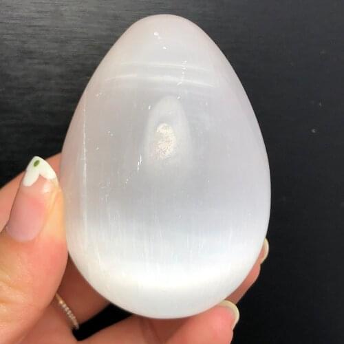 Natural white selenite Egg stone polished gypsum crystal egg shape stone Gemstone Healing raw gypsum stone massager