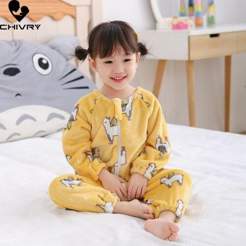 New 2021 Kids Flannel Pajama Rompers Baby Boys Girls Autumn Winter Warm Playsuit Children Zipper Long Sleeve Sleeping Romper