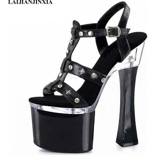 LAIJIANJINXIA New Woman Summer Platform Spool Sandals Black Pole Dance Dress Model Gladiator Shoes Party Nightclub High Heels