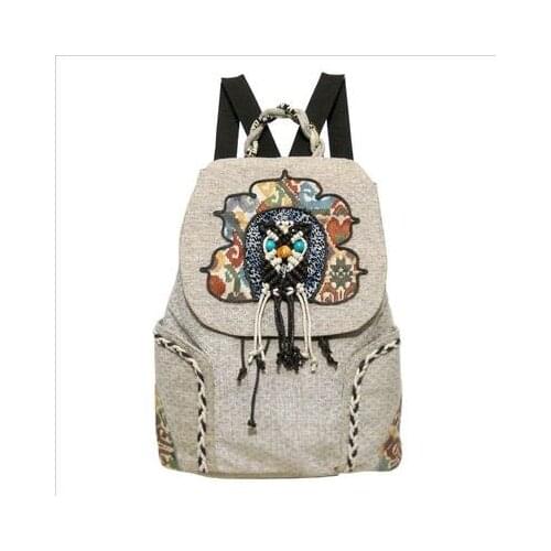 New coming national string appliques women shopping backrack!Nice bohemian prints lady cover backruck All-match canvas backpacks