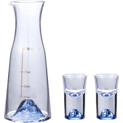 New Style 10-100ml Creative Blue Mountain Wine Set 1 Decanter 2 Shot Glass Vodka Sake Shochu Hip Flask Cup