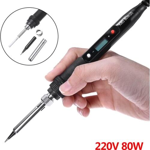 80W Soldering Iron LCD Digital Display Temperature Adjustable 220V EU Electric Solder Iron Set Welding Rework Station Repair Kit