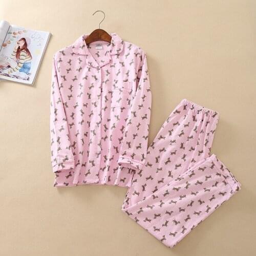 Cotton Wool Cloth Home Suit Spring and Winter Pajamas Long Sleeve Trousers Pajama Set Cartoon Pink Sleepwear Women Home Pyjamas