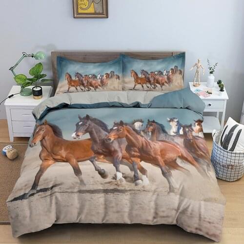 Galloping Horse Bedding Sets Animal Printing Comforter Duvet Cover Set Single King Queen Size Bedclothes Drop Shipping