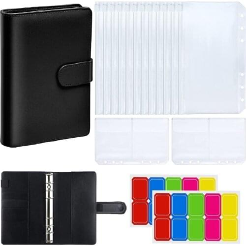PPYY-A6 PU Leather Budget Organizer Binder Sets, They Are Great for Storage Cash, Coins, Checks, Receipts Black
