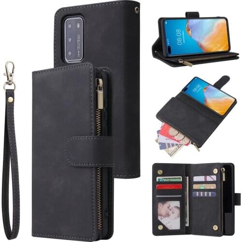 For Huawei P40 Pro Case Luxury Flip Multi card zipper Wallet Leather Phone Cases For Huawei P40 Lite Case P30 P40 Pro Plus E