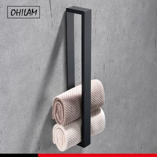 Self Adhesive Towel Rack 400mm Modern Stick on Wall Bath Towel Bar Hook No Drilling Holder SUS304 Stainless Steel Matte Black