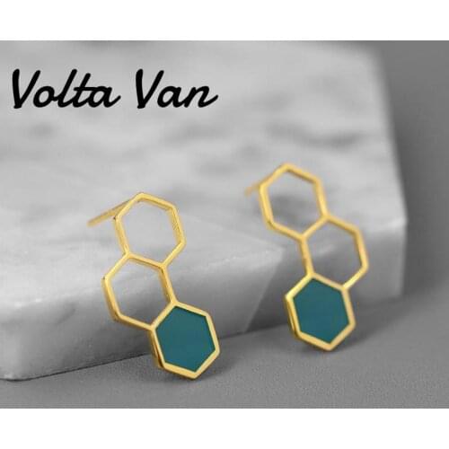 Volta Van 925 Sterling Silver Stud Earrings 2021 New Pendientes Fine Jewelry Honeycomb Trendy Elegant Geometric Concise Earrings