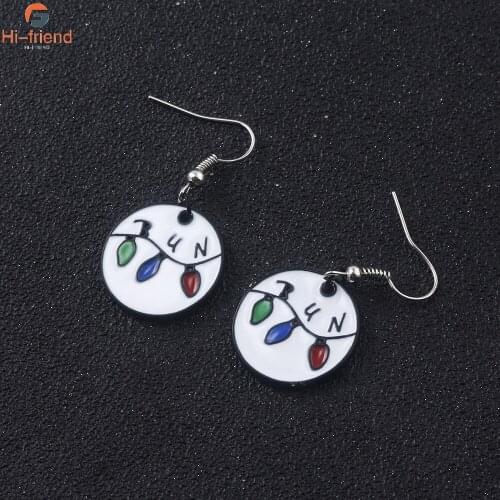 Movie Stranger Things Earrings Letter Light Board RUN Pendant Earrings for Women Men Halloween jewelry Cosplay Props Gift